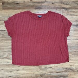 Natural Reflections Womens Brick Coral Round Neck Waffle Knit T-Shirt Size 1X‎